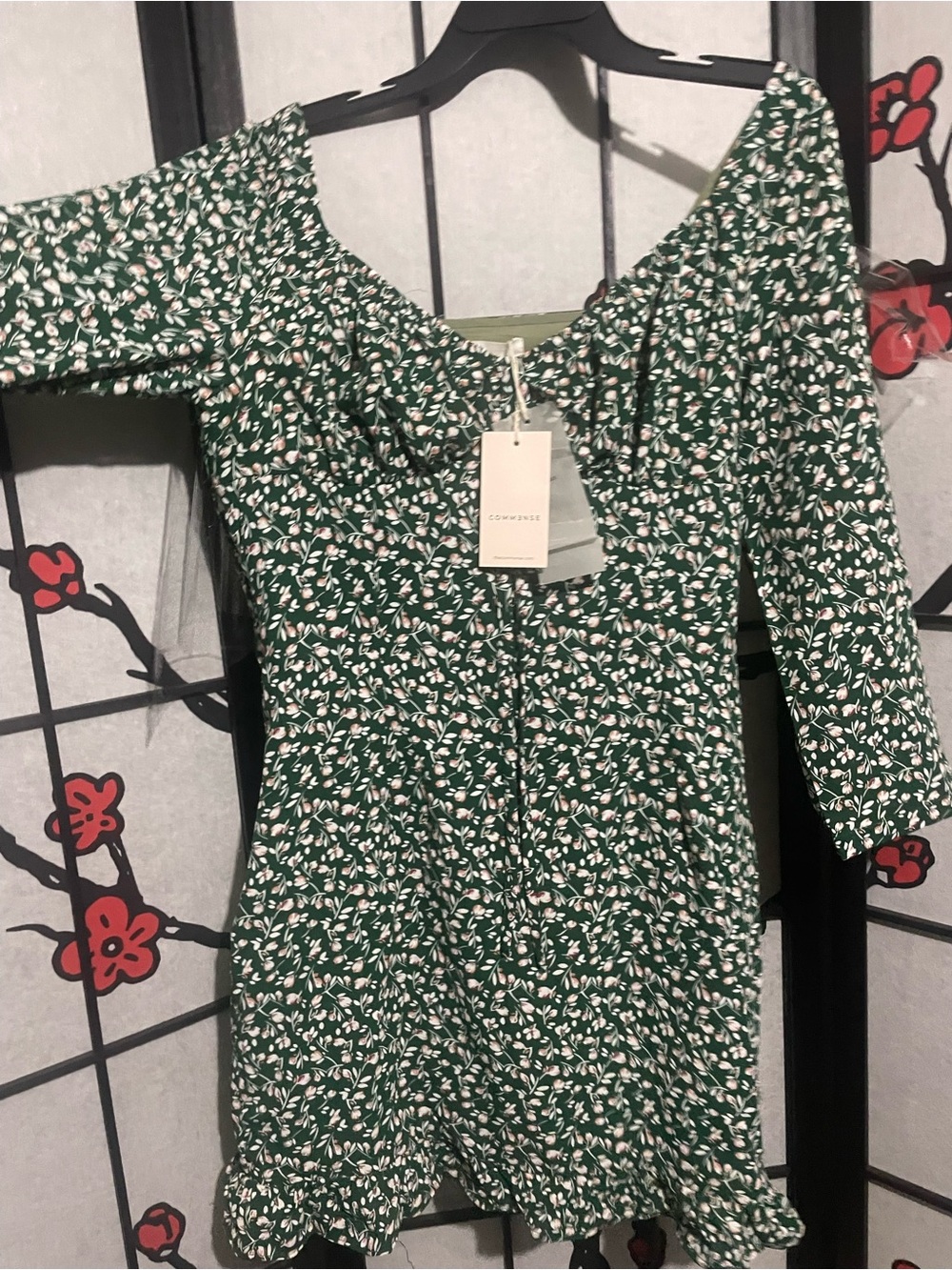 The Commense brand Floral, Green Milkmaid Ditsy Dress